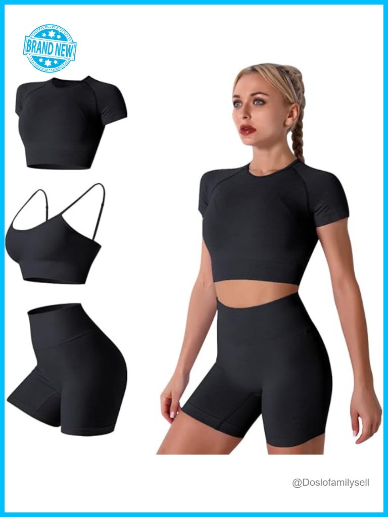 3-Piece Seamless Yoga Outfit High Waist Shorts With Padded Sports Bra